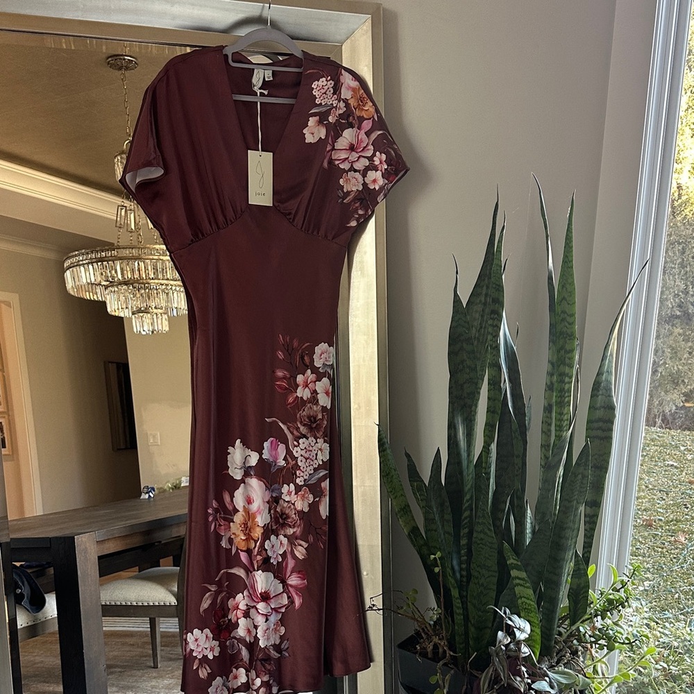 Joie Burgundy Floral Midi Dress